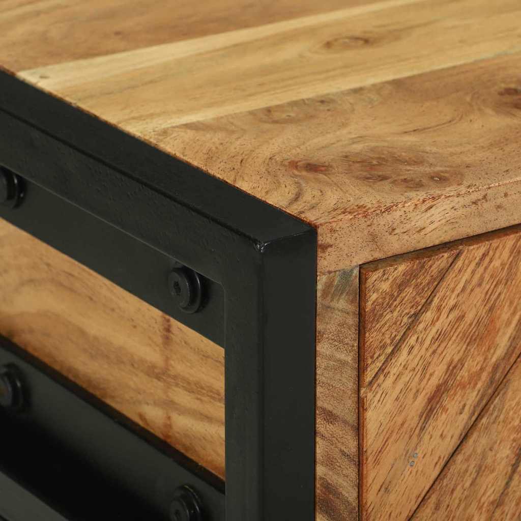 Table de Nuit Industrielle en Bois d'Acacia et Métal-La-Fabrique-Industrielle