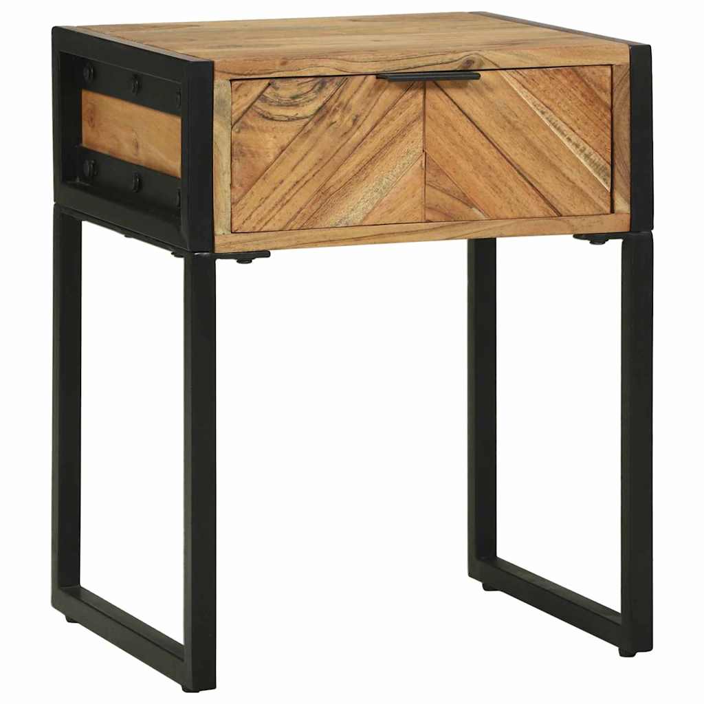 Table de Nuit Industrielle en Bois d'Acacia et Métal-La-Fabrique-Industrielle