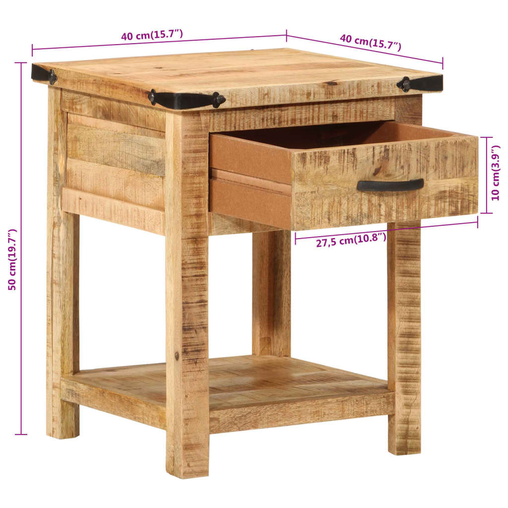 Table de Nuit Industrielle en Bois de Manguier Brut-La-Fabrique-Industrielle