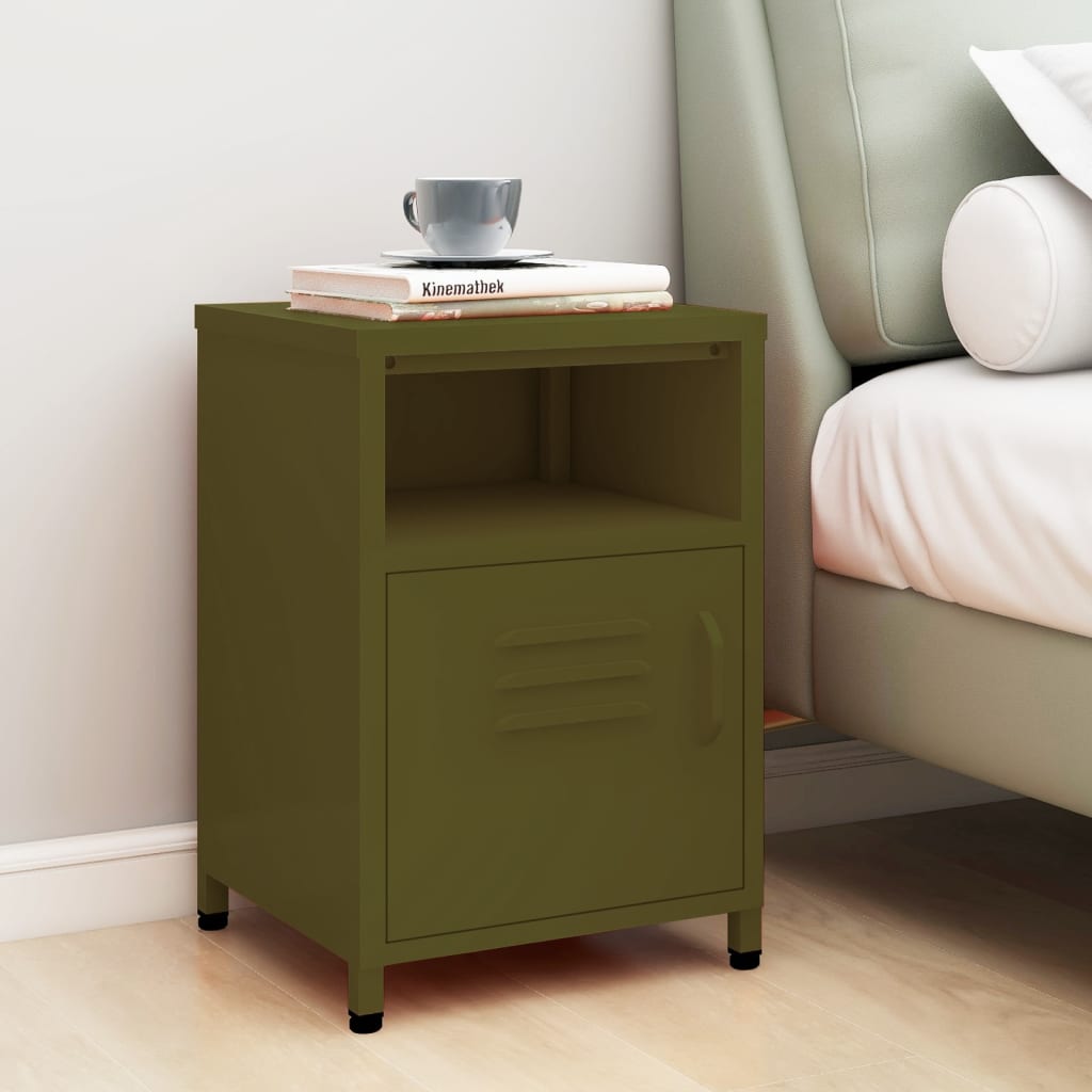 Table de Nuit Industrielle en Métal Design-Vert olive-1-La-Fabrique-Industrielle