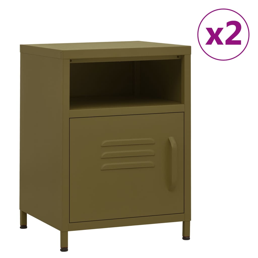 Table de Nuit Industrielle en Métal Design-Vert olive-2-La-Fabrique-Industrielle