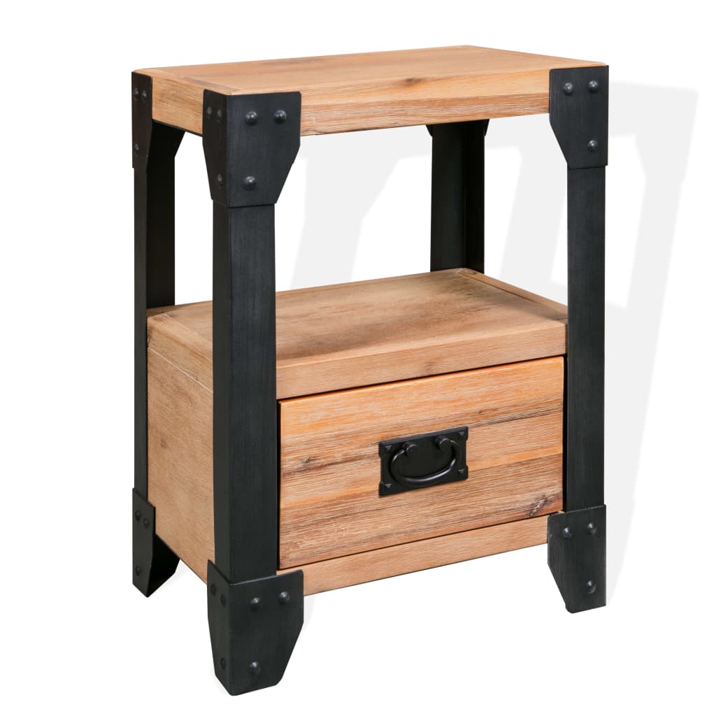 Table de Nuit en Bois d'Acacia et Acier avec Tiroir-1-La-Fabrique-Industrielle