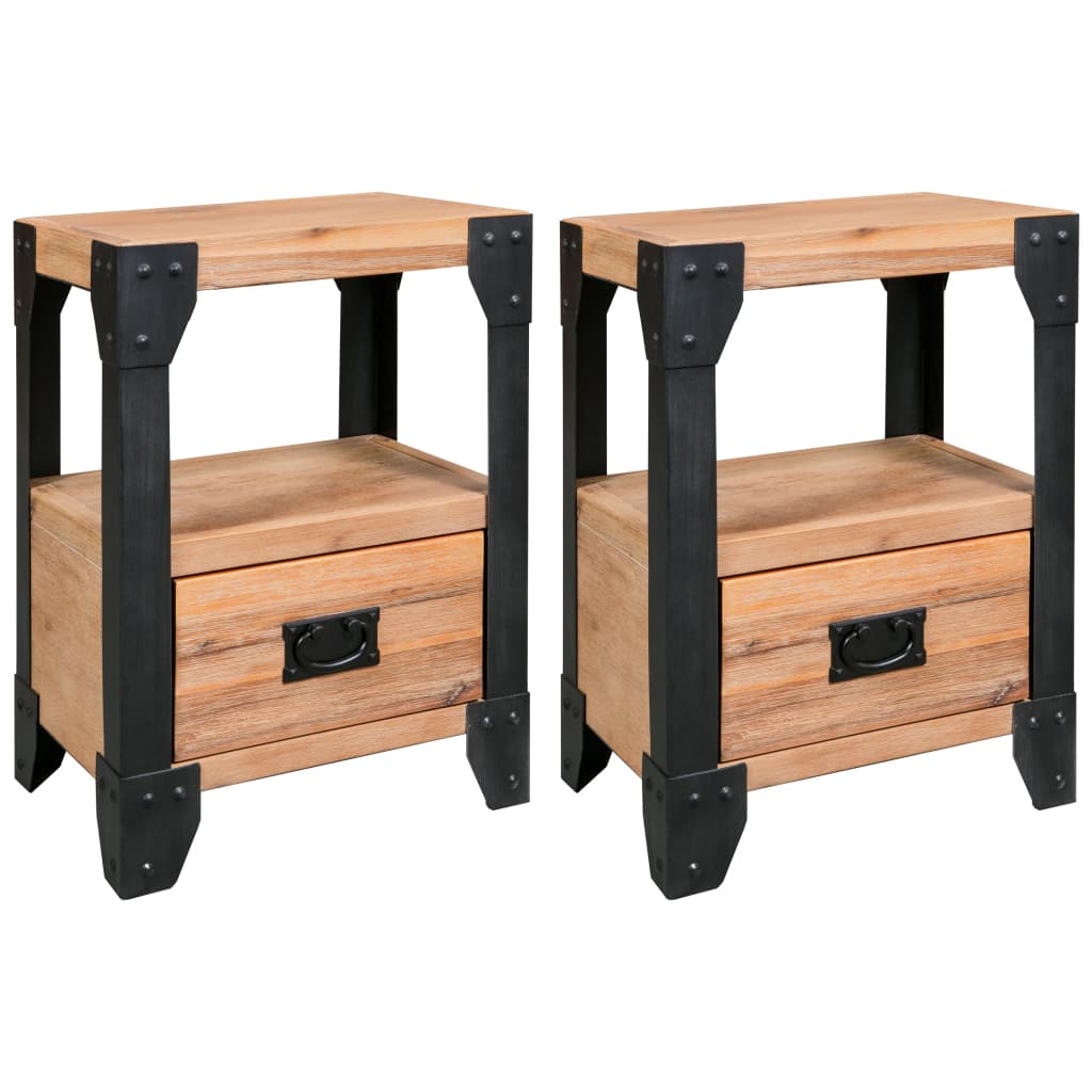 Table de Nuit en Bois d'Acacia et Acier avec Tiroir-2-La-Fabrique-Industrielle