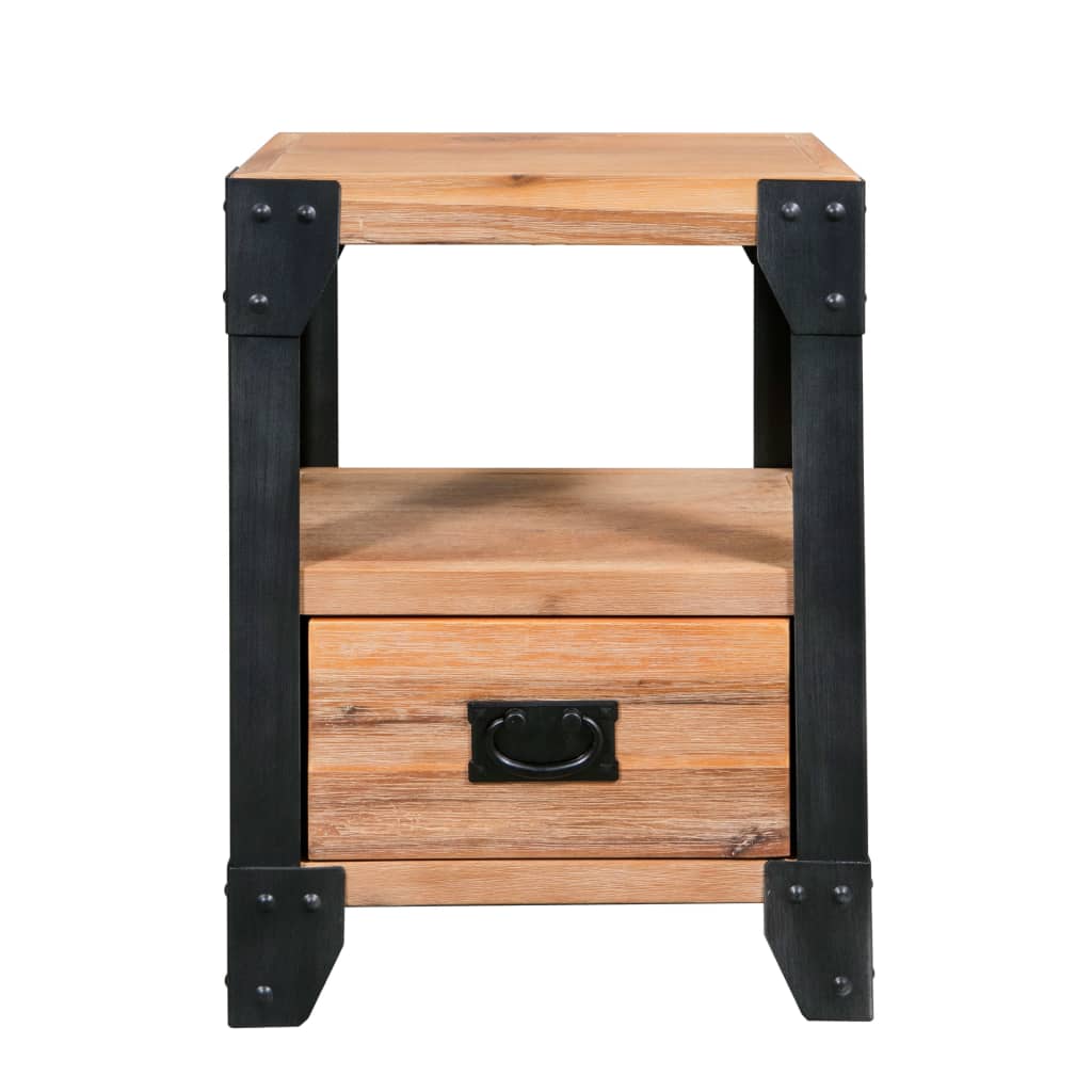 Table de Nuit en Bois d'Acacia et Acier avec Tiroir-La-Fabrique-Industrielle