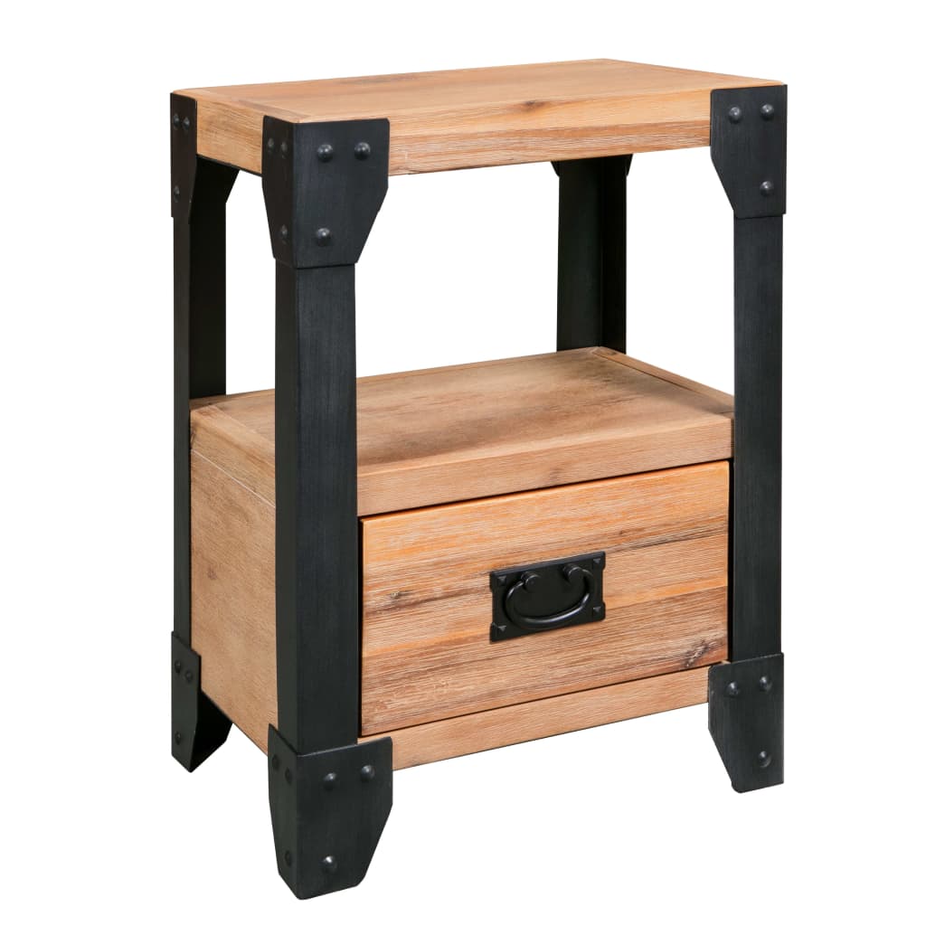 Table de Nuit en Bois d'Acacia et Acier avec Tiroir-La-Fabrique-Industrielle