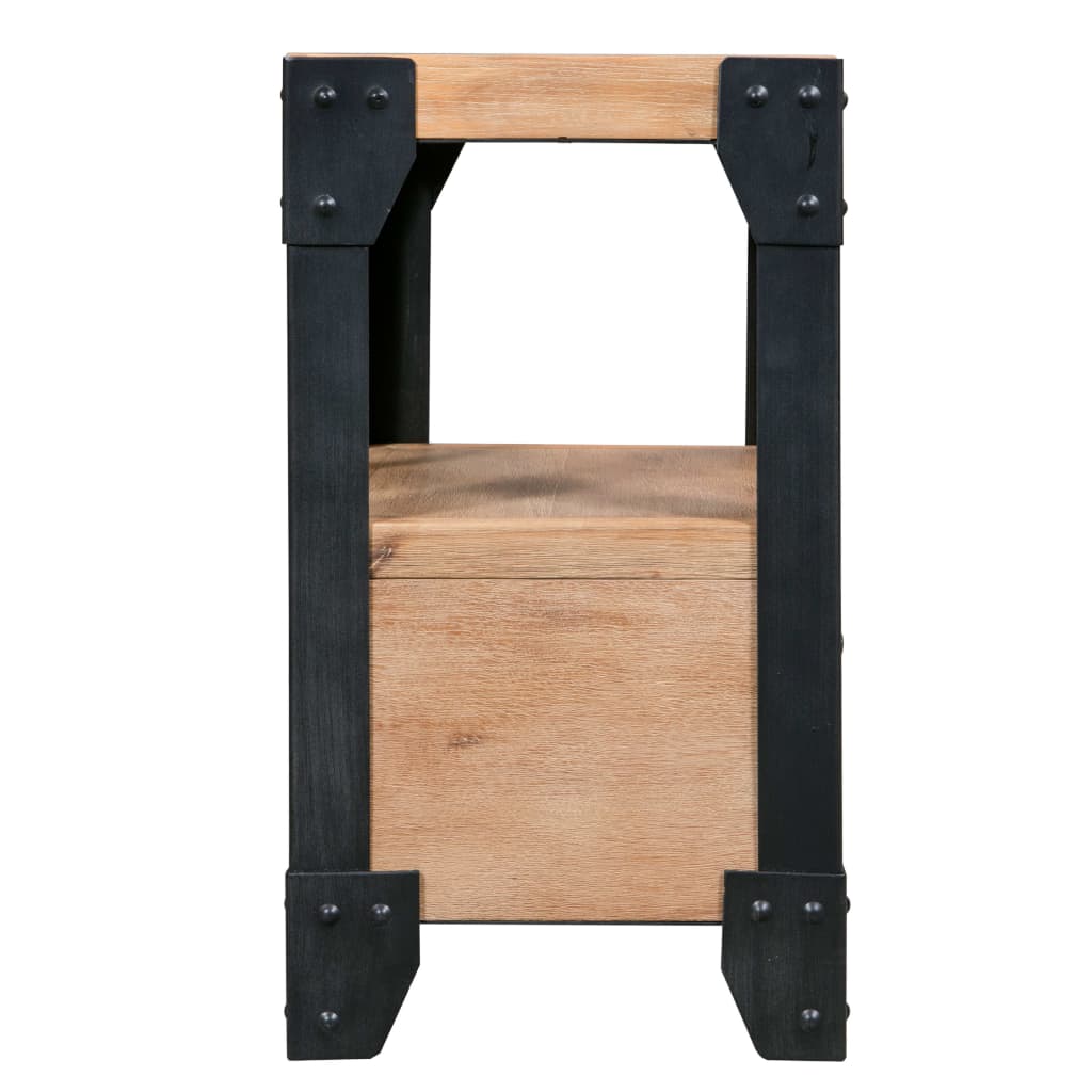Table de Nuit en Bois d'Acacia et Acier avec Tiroir-La-Fabrique-Industrielle