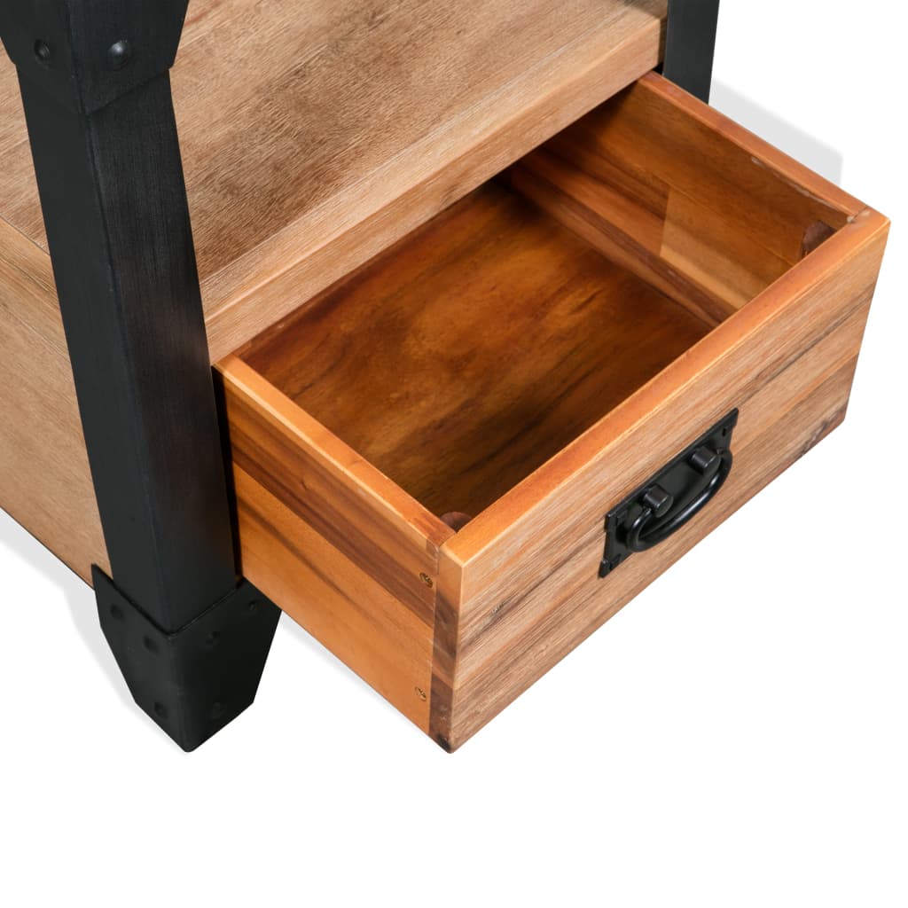 Table de Nuit en Bois d'Acacia et Acier avec Tiroir-La-Fabrique-Industrielle