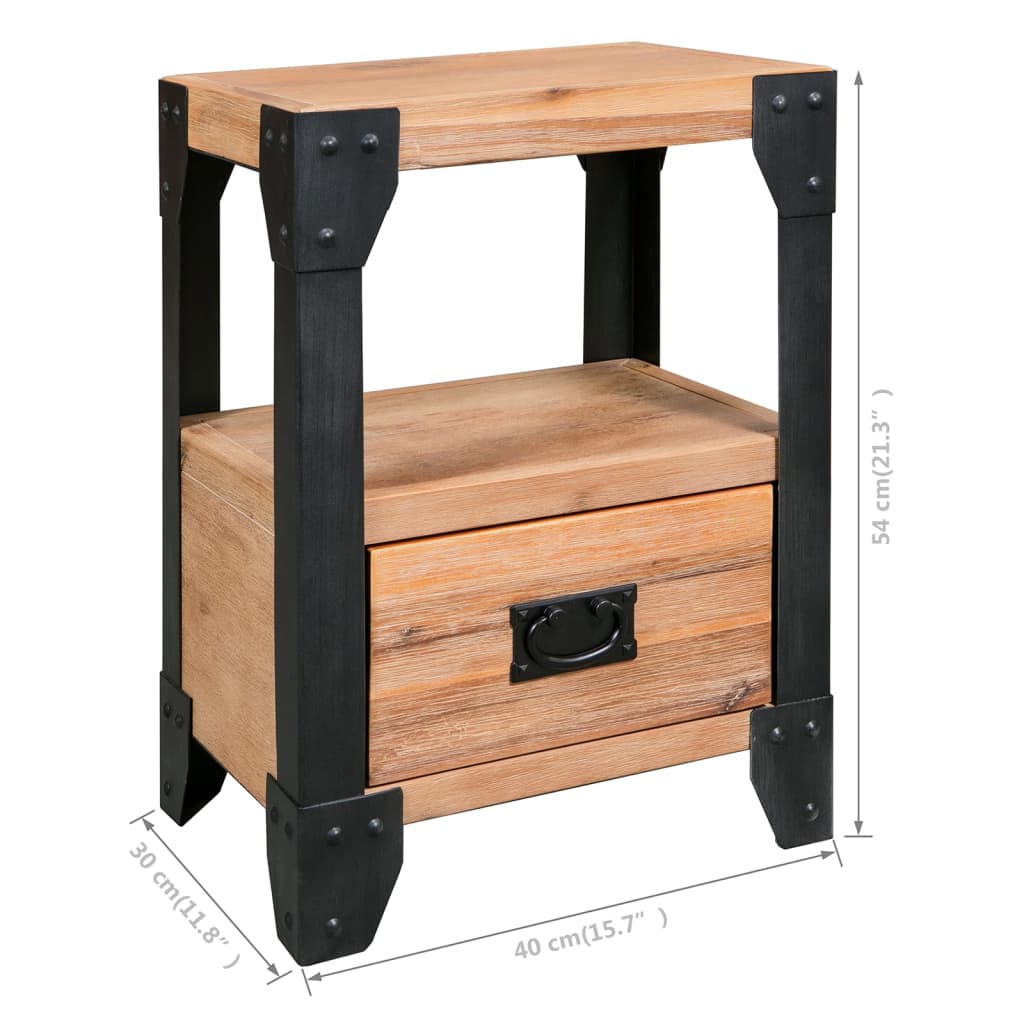 Table de Nuit en Bois d'Acacia et Acier avec Tiroir-La-Fabrique-Industrielle