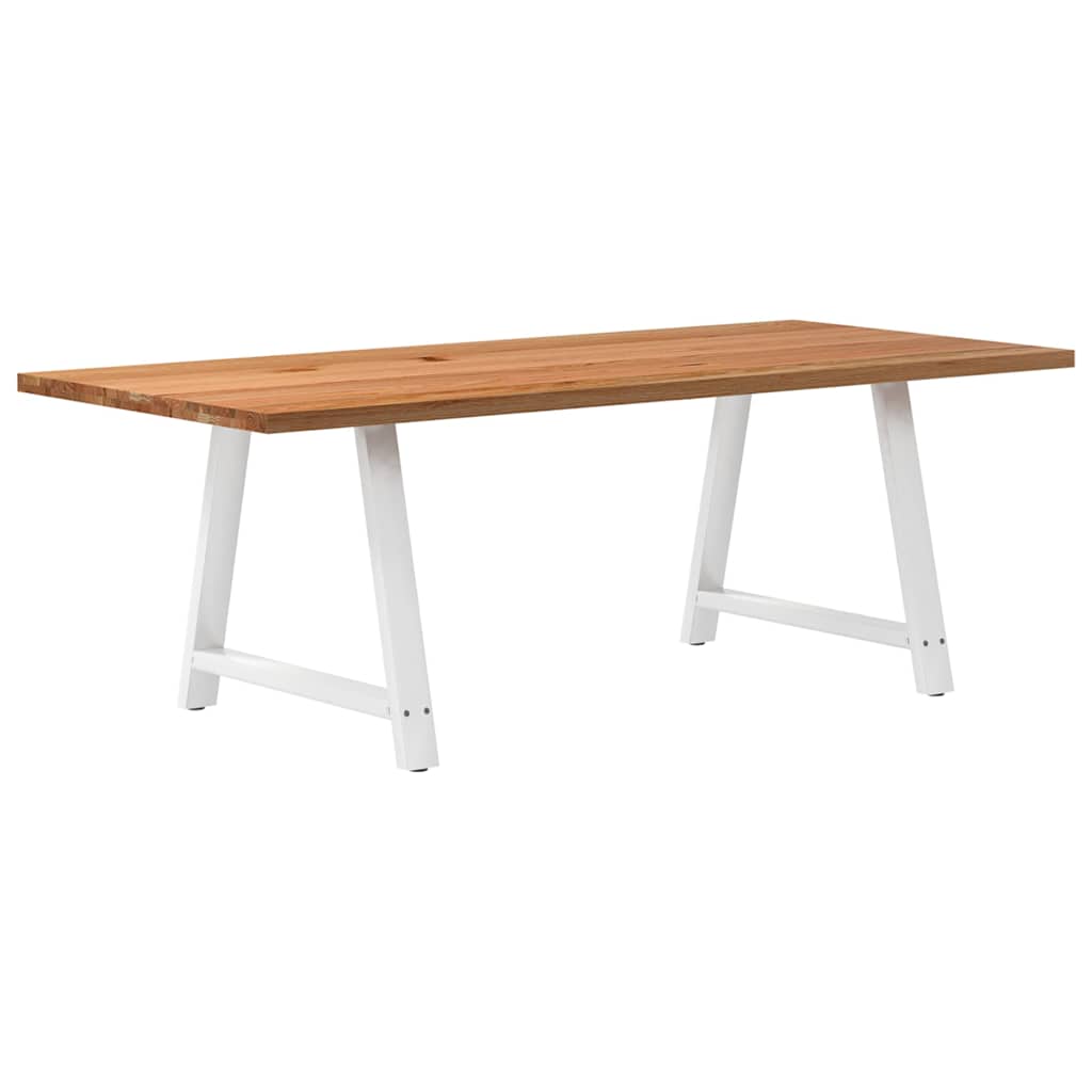 Table en Chêne Massif et Pieds en Métal Blanc-100 cm-220 cm-1-La-Fabrique-Industrielle