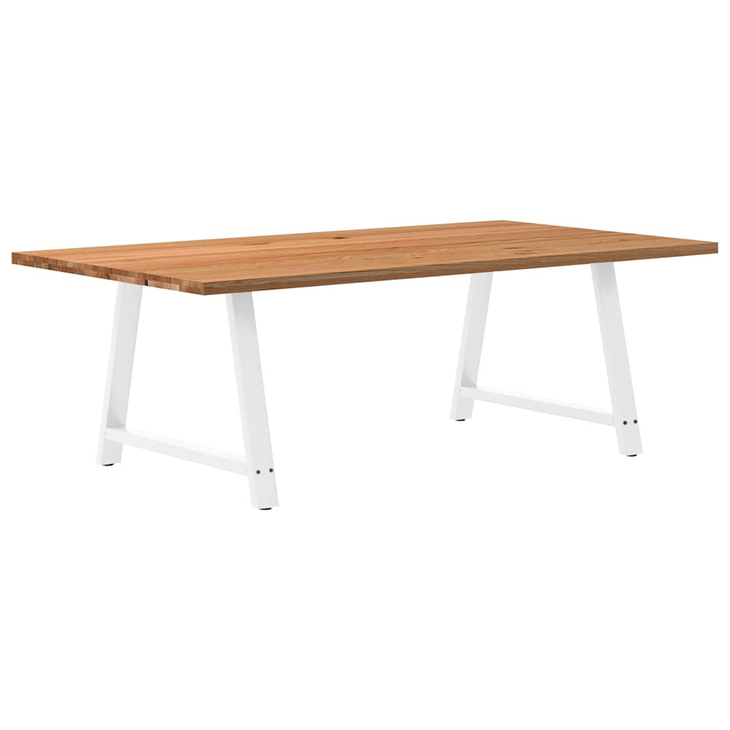 Table en Chêne Massif et Pieds en Métal Blanc-120 cm-220 cm-1-La-Fabrique-Industrielle