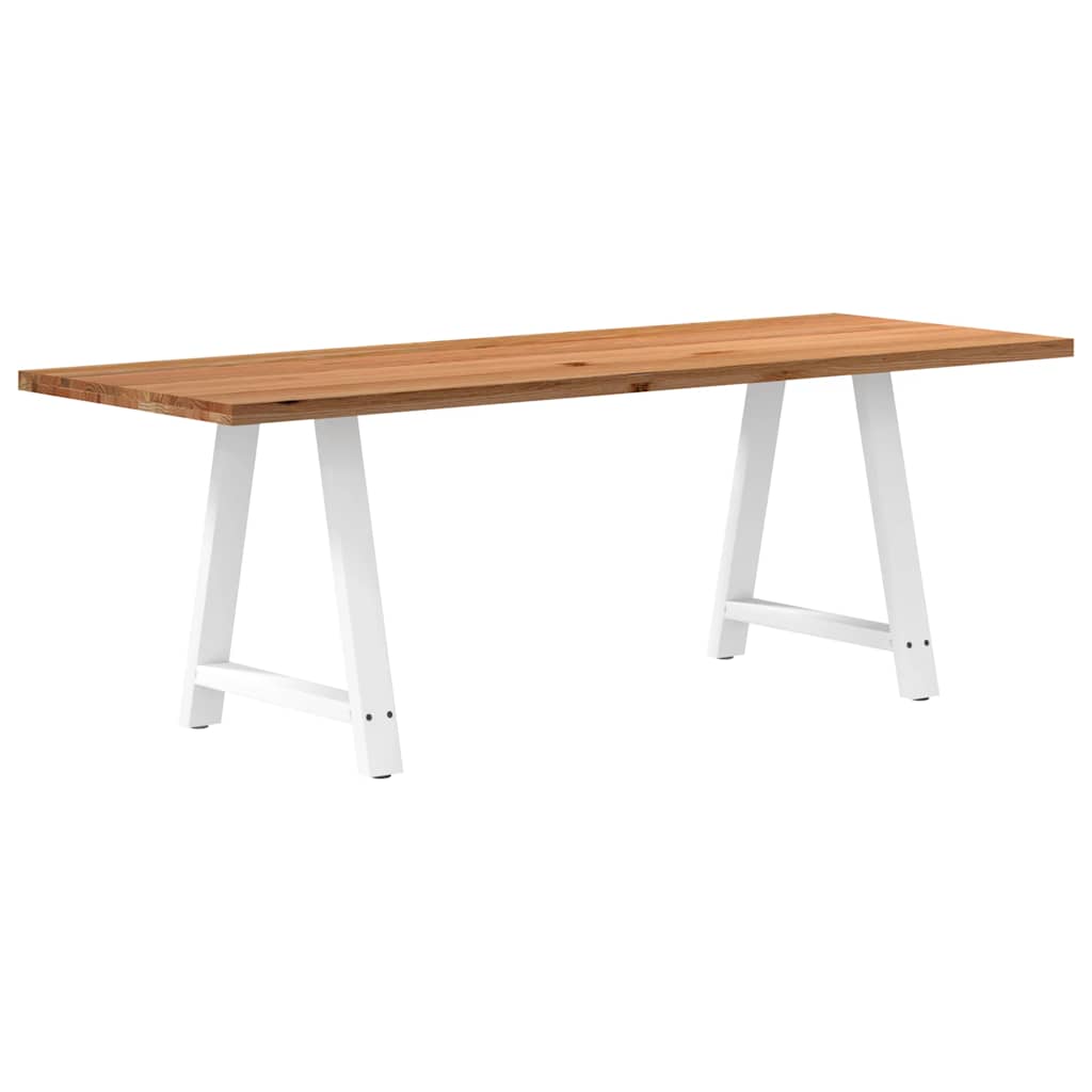 Table en Chêne Massif et Pieds en Métal Blanc-80 cm-220 cm-1-La-Fabrique-Industrielle