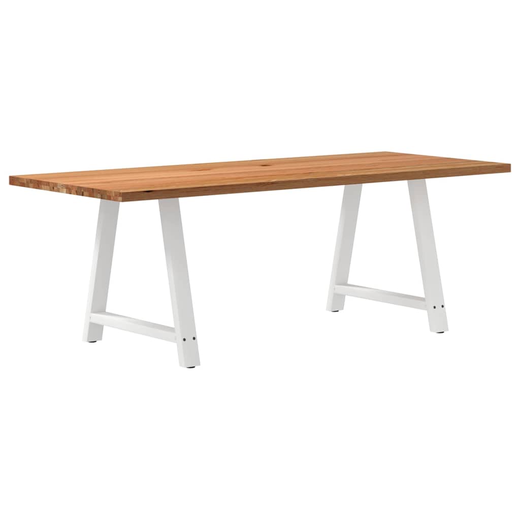 Table en Chêne Massif et Pieds en Métal Blanc-90 cm-220 cm-1-La-Fabrique-Industrielle