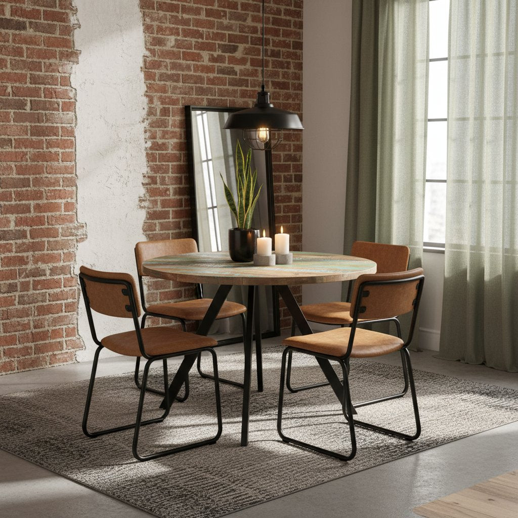 Table À Manger en Bois Massif et Pied Métal