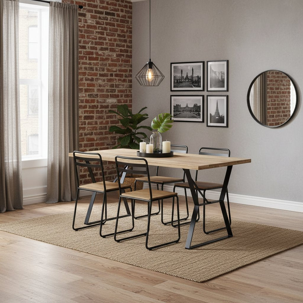 Table À Manger en Bois de Manguier et Métal