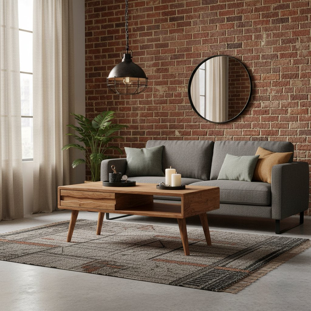 Table Basse Artisanale en Bois d'Acacia