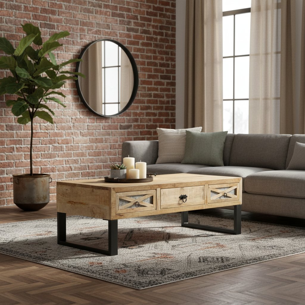 Table Basse Bois Massif Métal au Style Indus