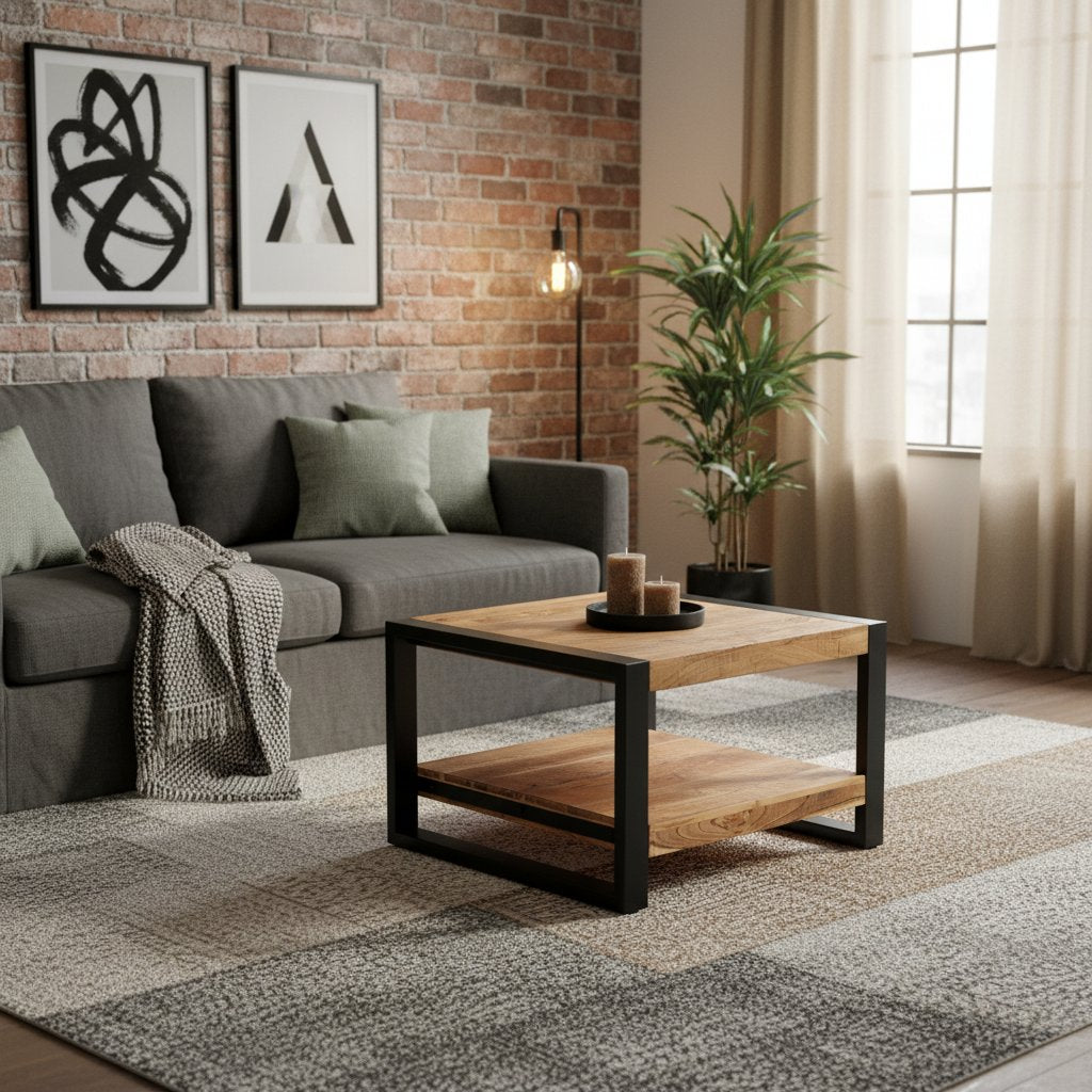 Table Basse Carrée en Bois d'Acacia Massif