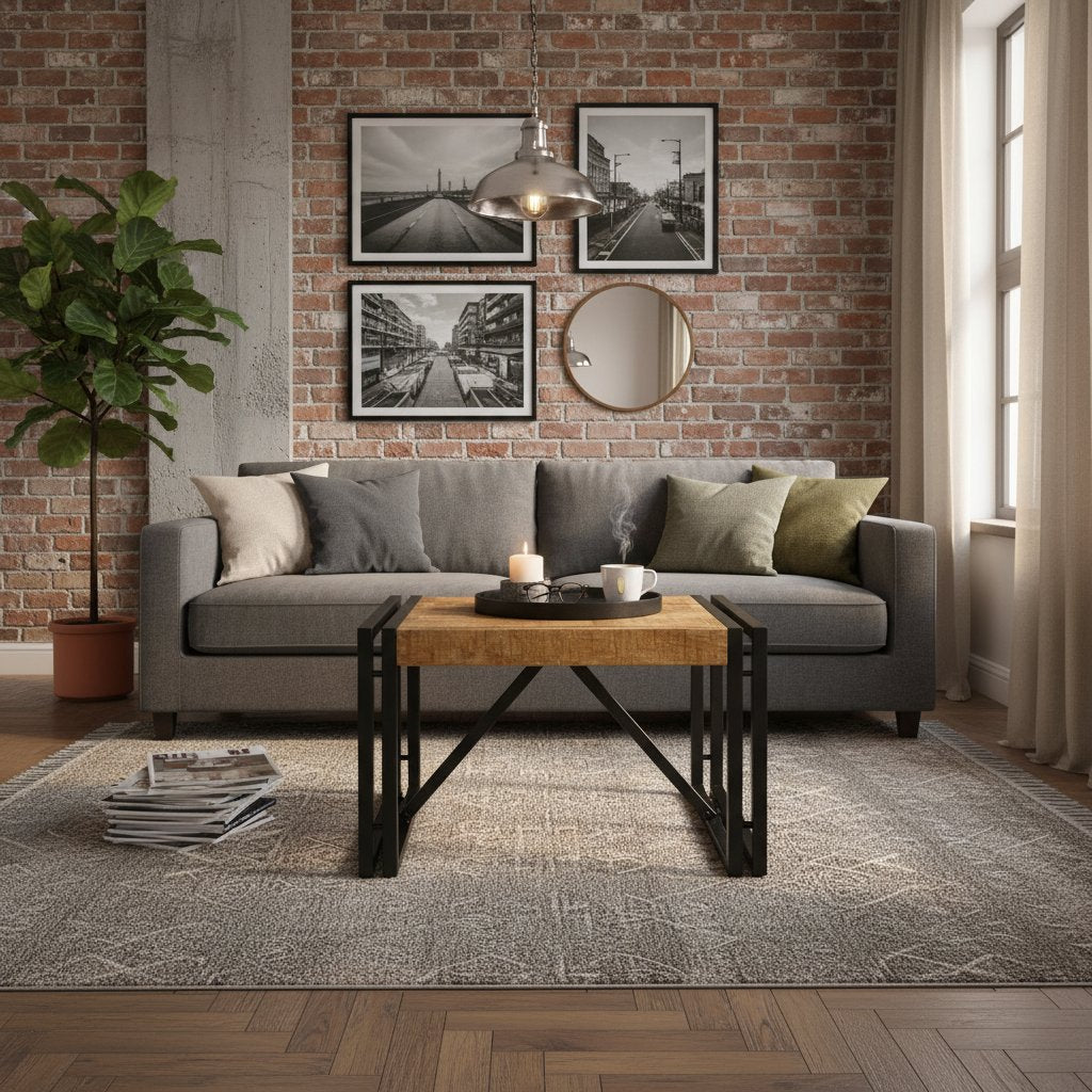 Table Basse Carrée en Bois et Métal Indus