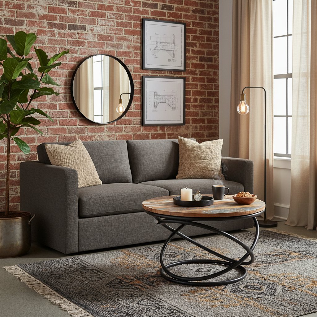 Table Basse Design en Fer Forgé et Bois Recyclé