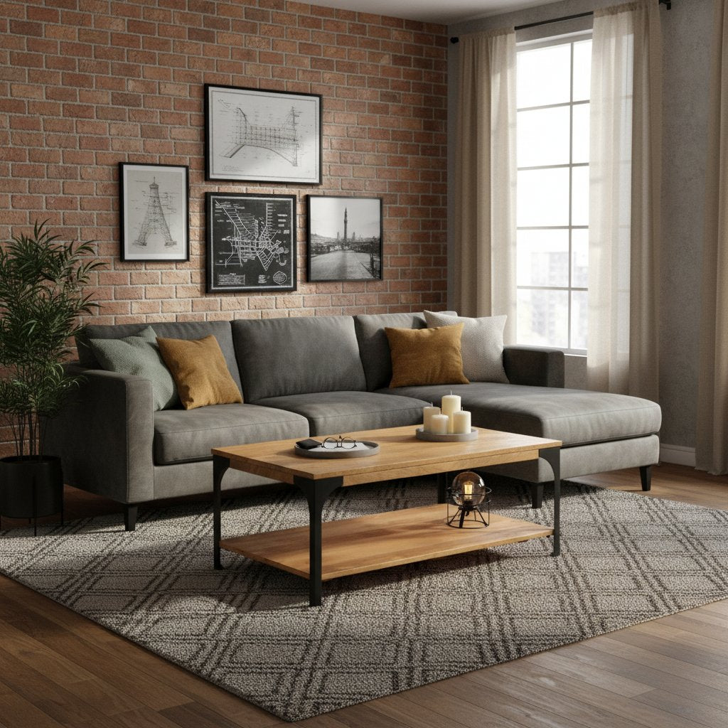 Table Basse Double Niveaux en Bois et Acier