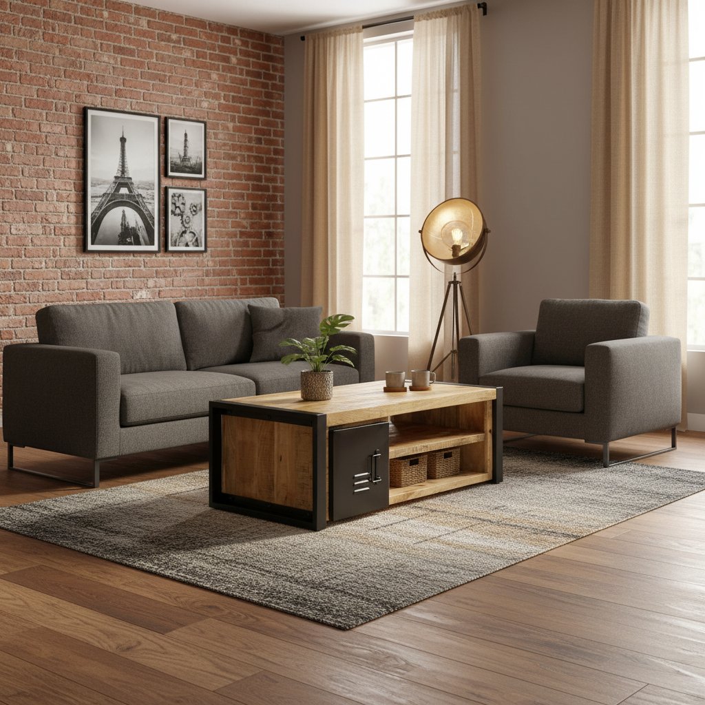 Table Basse Effet Industriel en Bois de Manguier