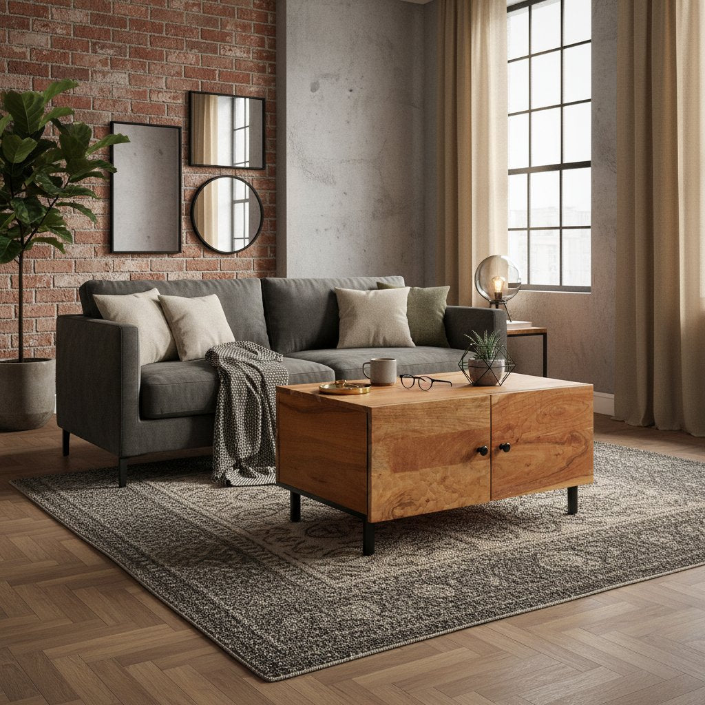 Table Basse Élégante en Bois Massif et Métal