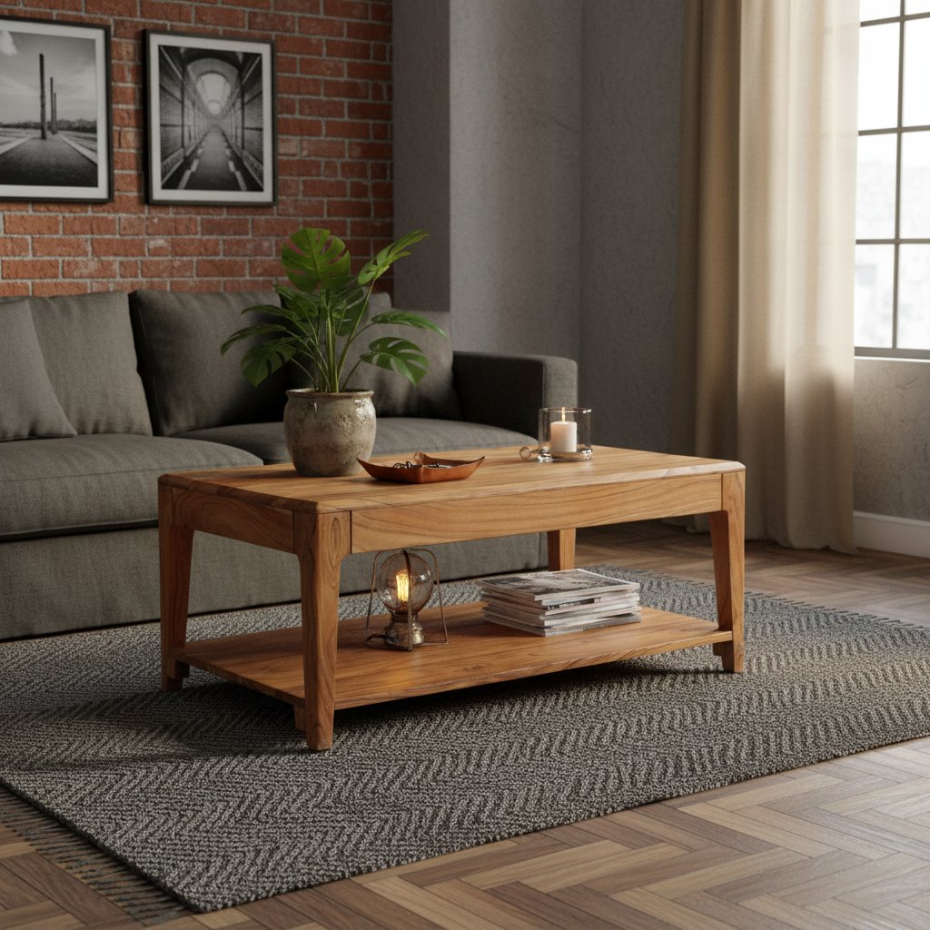 Table Basse Élégante en Bois d'Acacia Massif