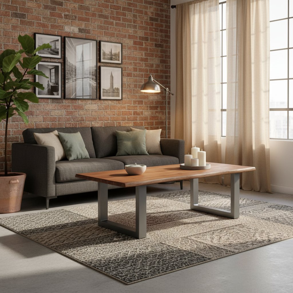 Table Basse Élégante en Bois et Cadre en Fer Gris Anthracite