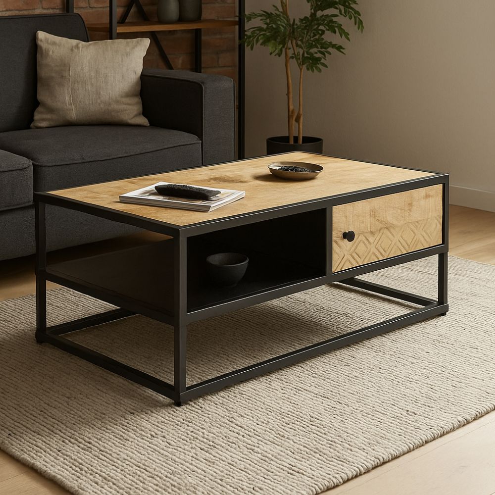 Table Basse en Bois de Manguier Sculpté
