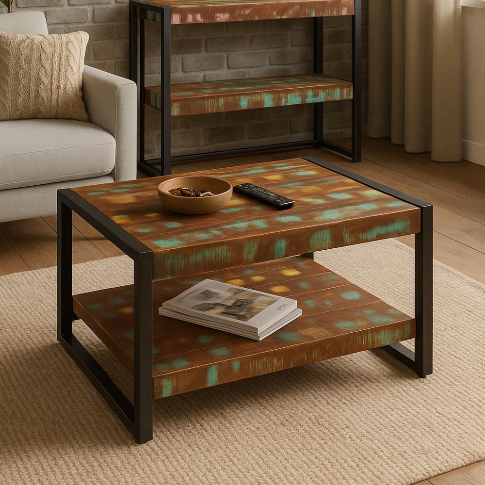 Table Basse Multicolore en Bois Recyclé