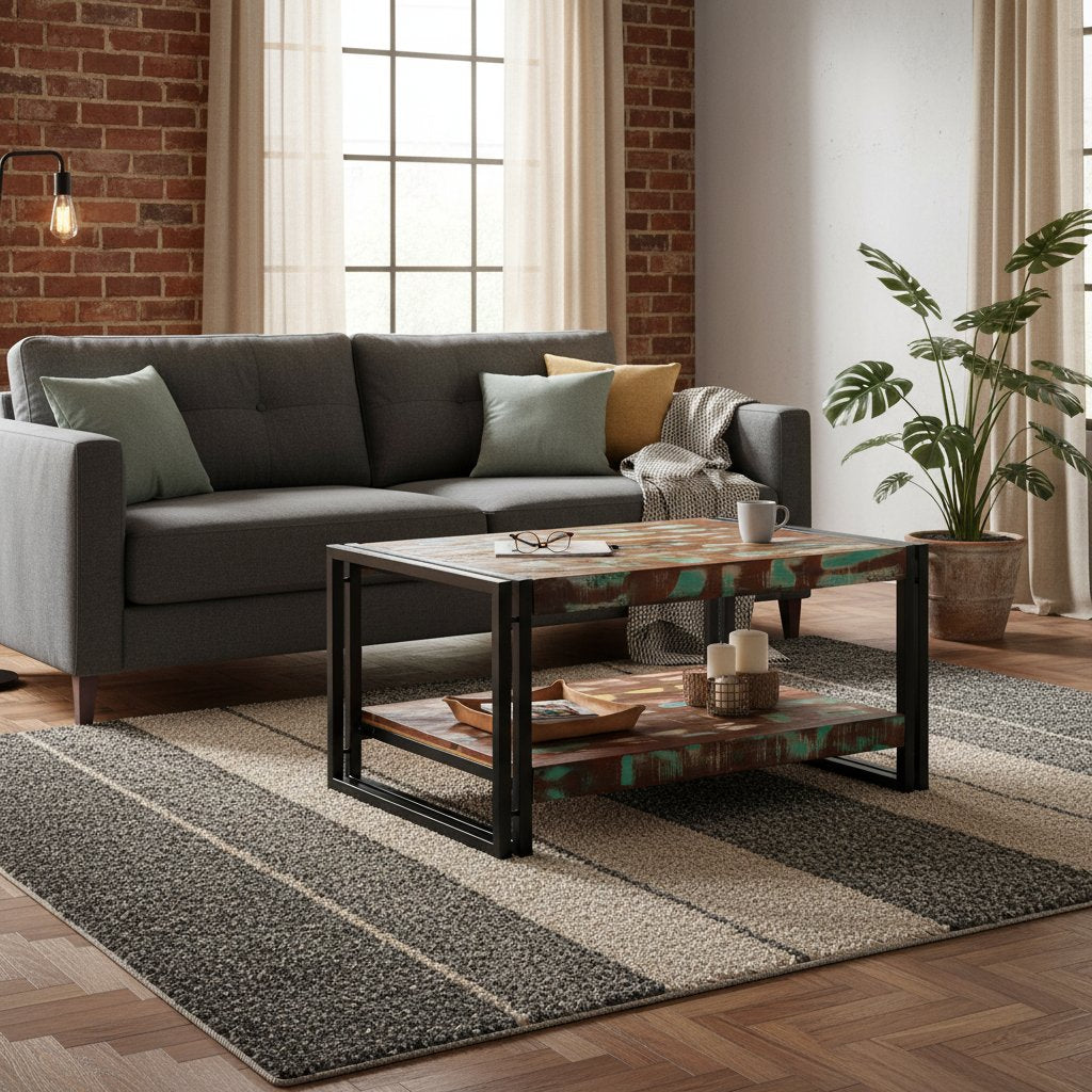 Table Basse Multicolore en Bois Recyclé