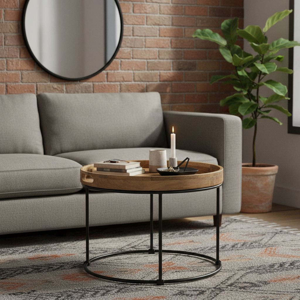 Table Basse Plateau en Bois de Manguier et Acier