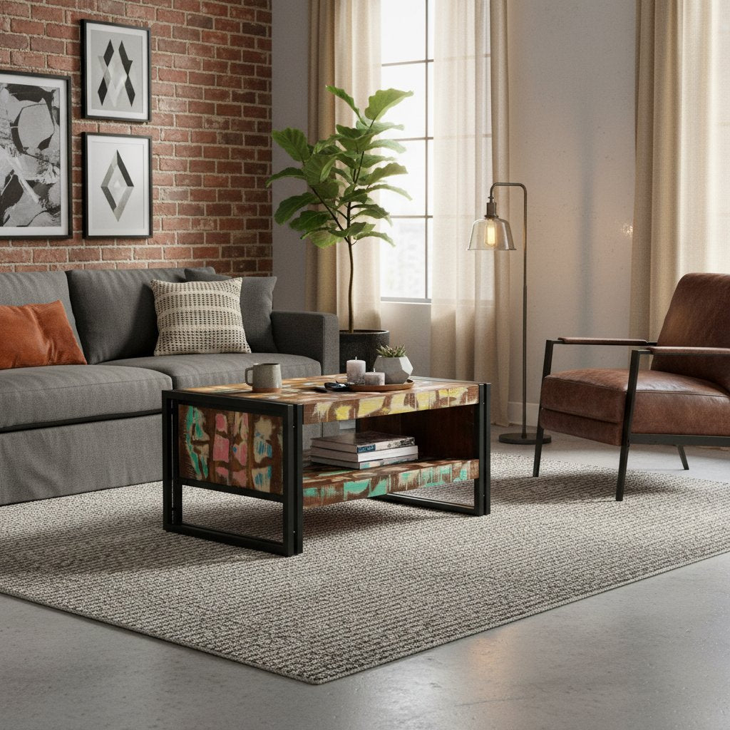 Table Basse Style Industriel avec Rangement