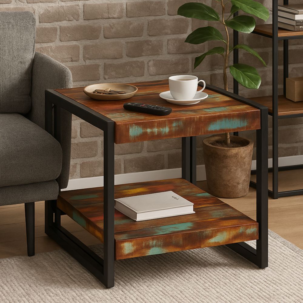 Table Basse en Bois Recyclé Multicolore