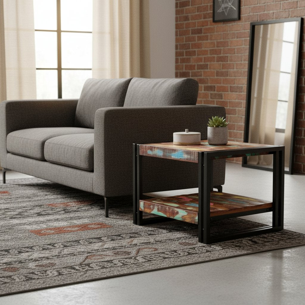 Table Basse en Bois Recyclé Multicolore