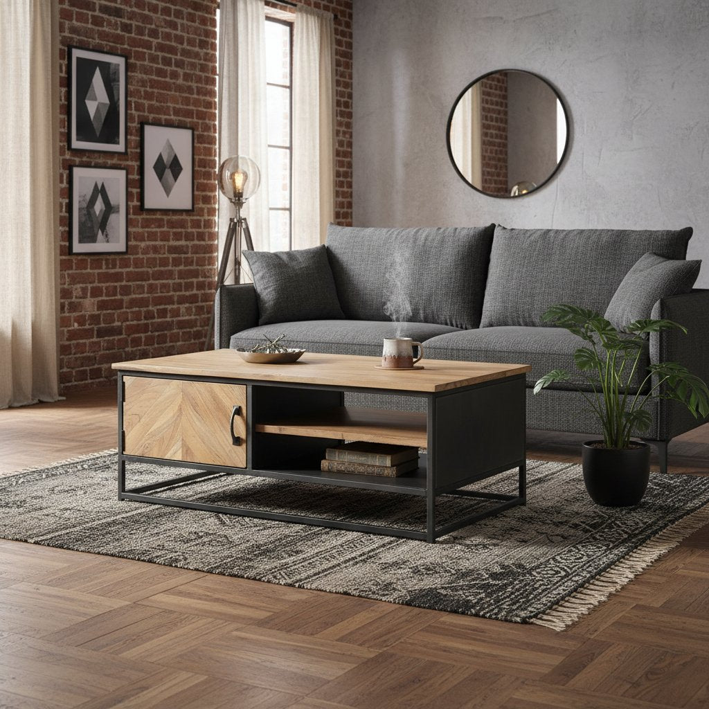 Table Basse en Bois d'Acacia et Acier