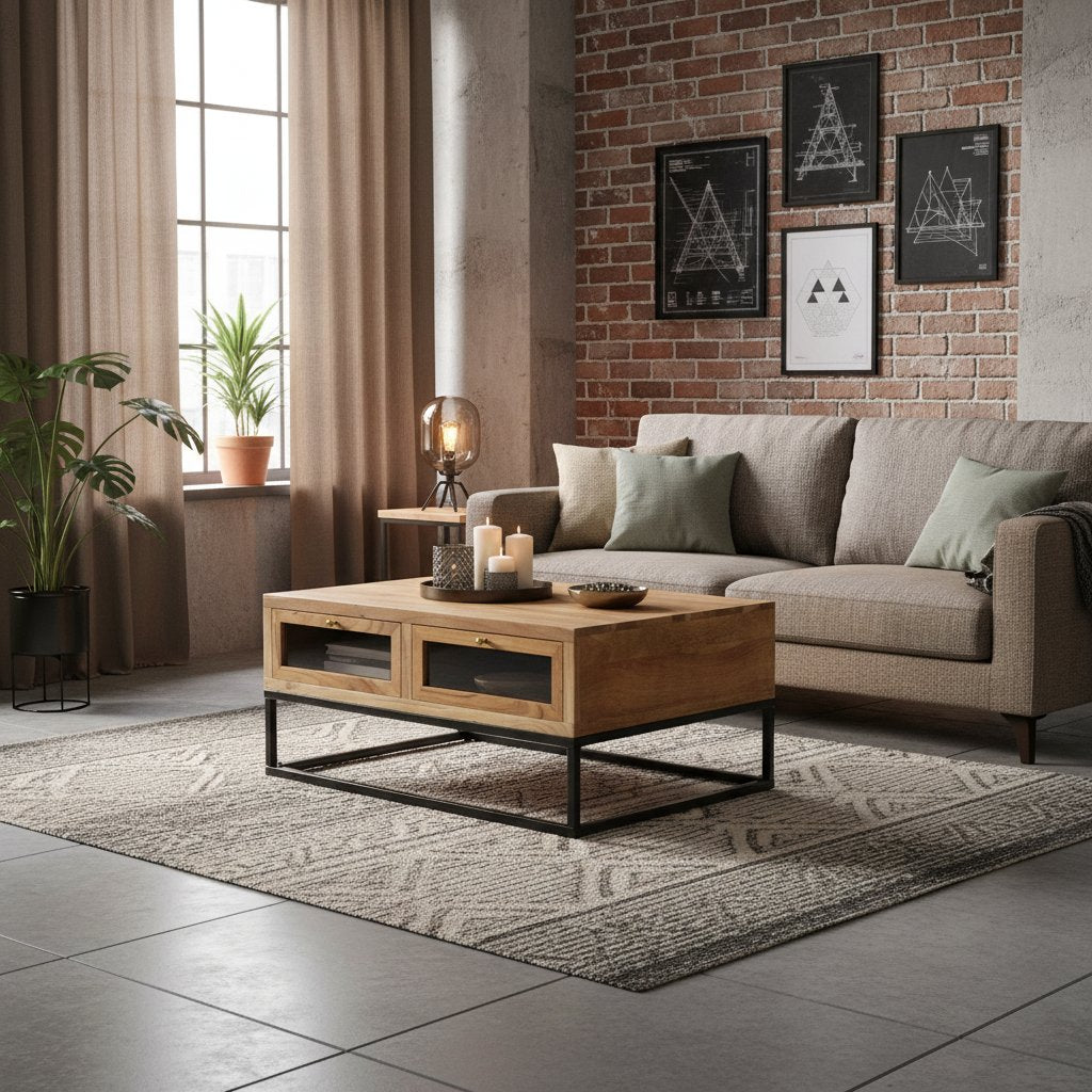 Table Basse en Bois d'Acacia et Fer