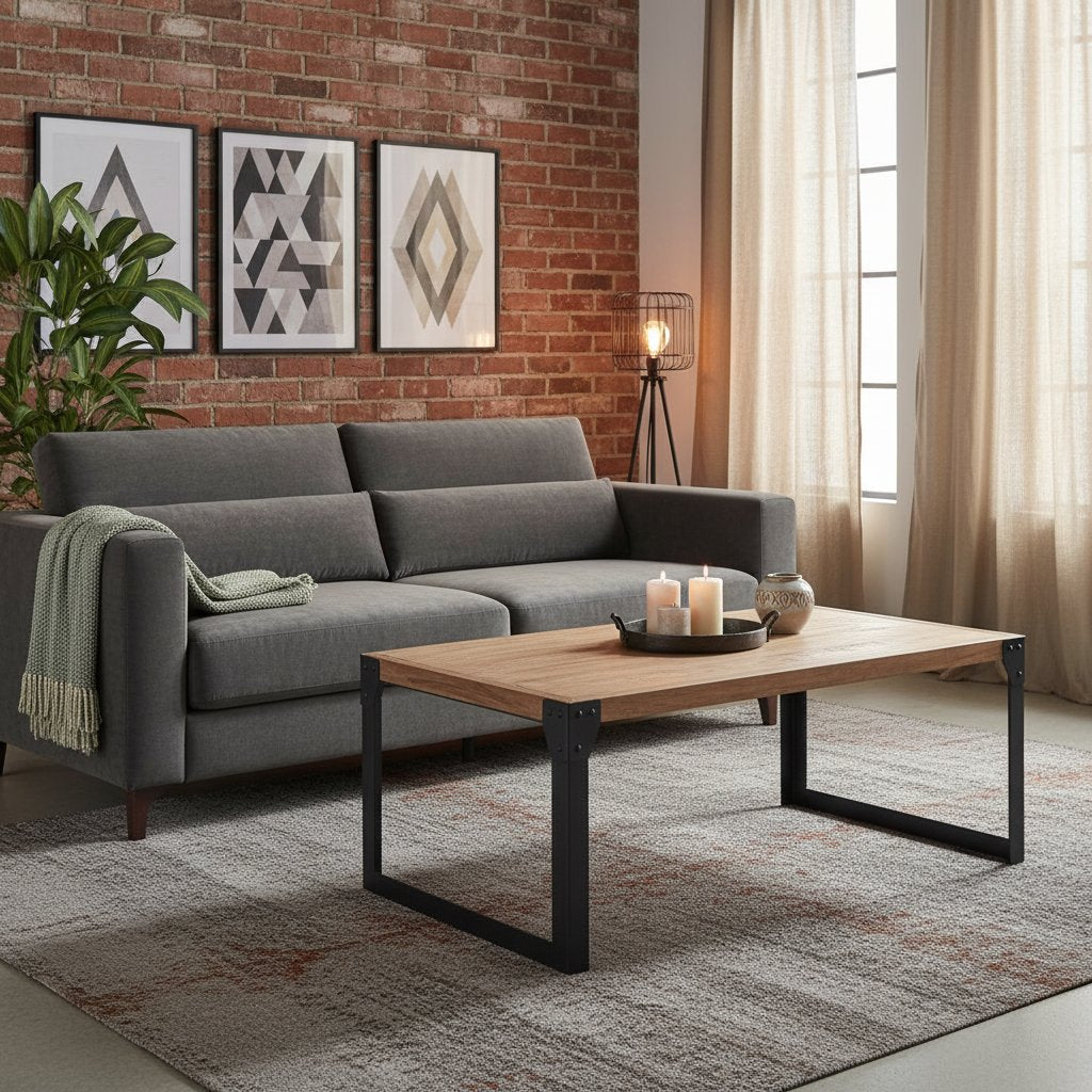 Table Basse en Bois d'Acacia et Métal au Style Industriel