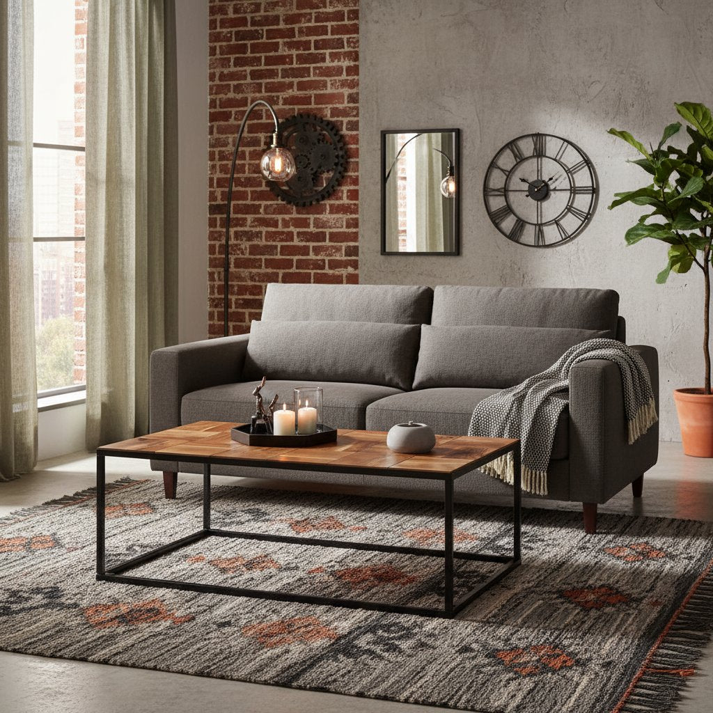 Table Basse en Bois d'Acacia et Tube Acier