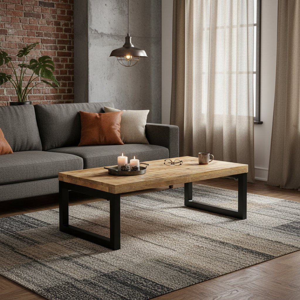 Table Basse en Bois de Manguier Façon Industrielle