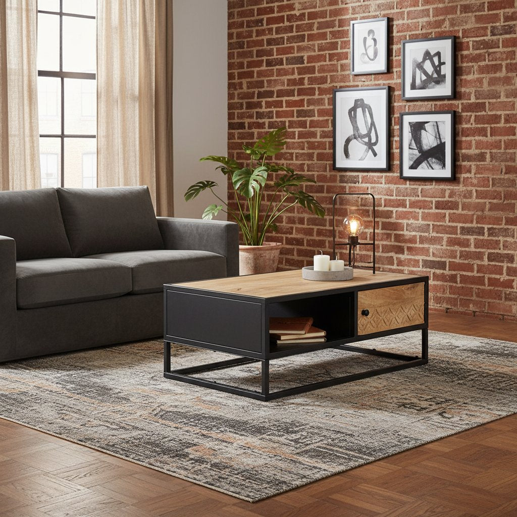 Table Basse en Bois de Manguier Sculpté