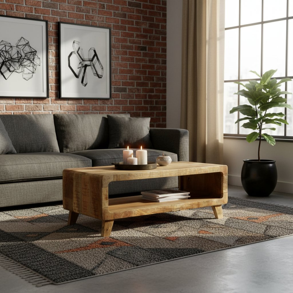 Table Basse en Bois de Manguier au Style Industriel