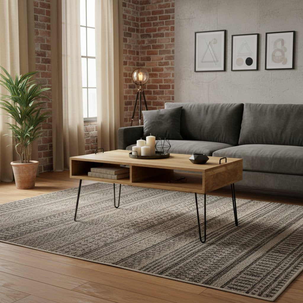 Table Basse en Bois de Manguier et Acier Rectangulaire