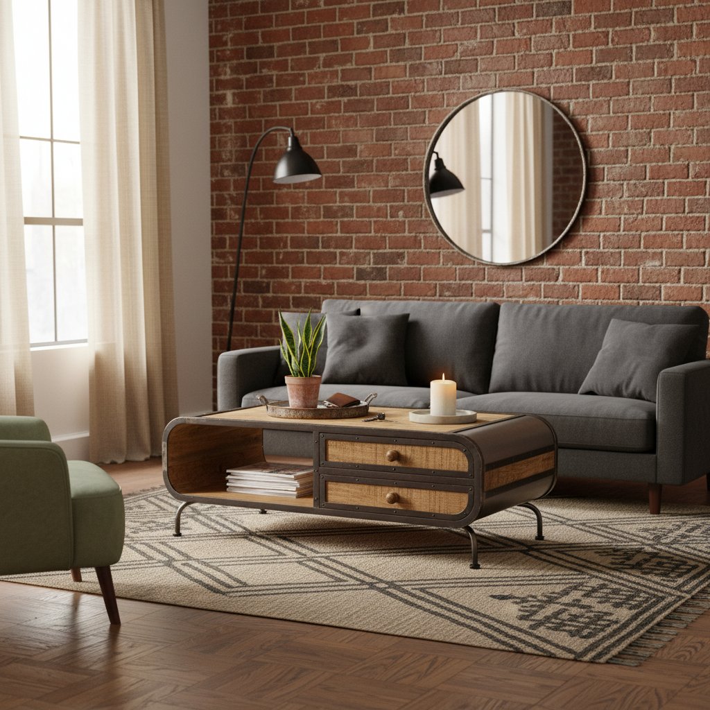 Table Basse en Bois de Manguier et Fer