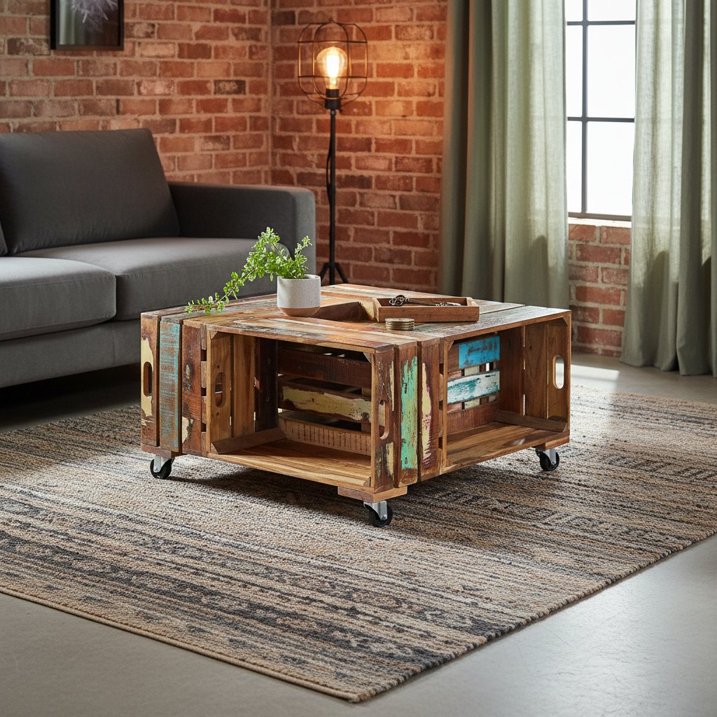 Table Basse en Bois de Récupération Massif