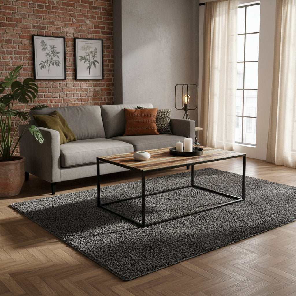 Table Basse en Bois et Acier Authentique