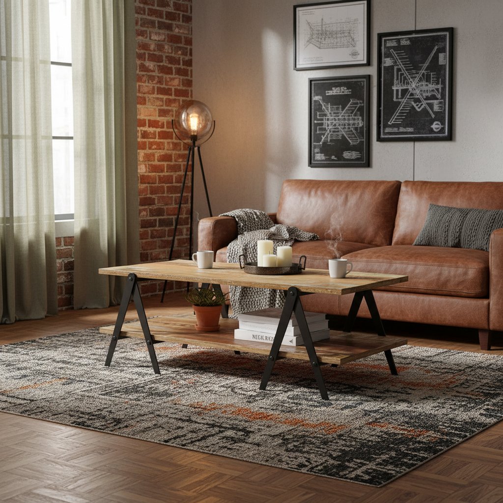 Table Basse en Bois et Métal au Style Industriel