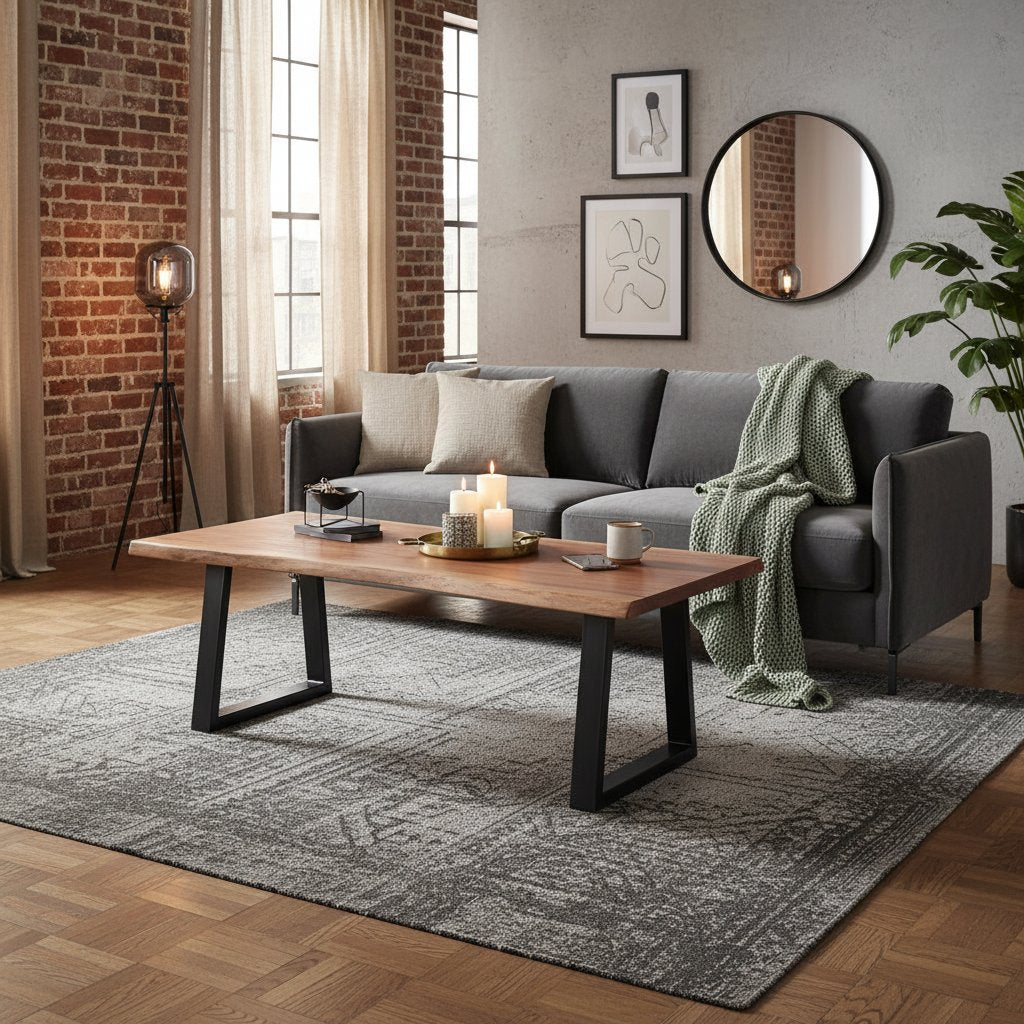 Table Basse en Bois et Pied Métal