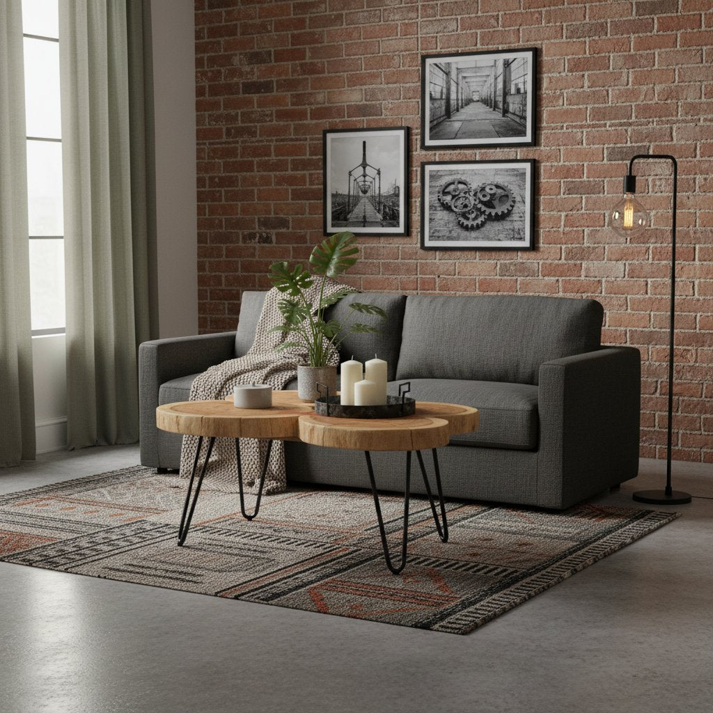 Table Basse en Bois et Pieds en Métal