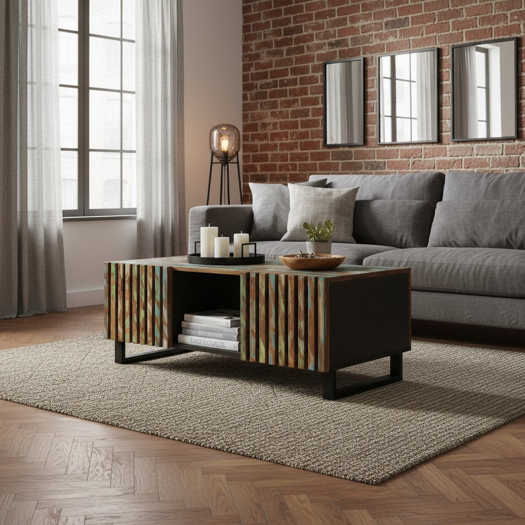 Table Basse en Fer et Bois au Style Design